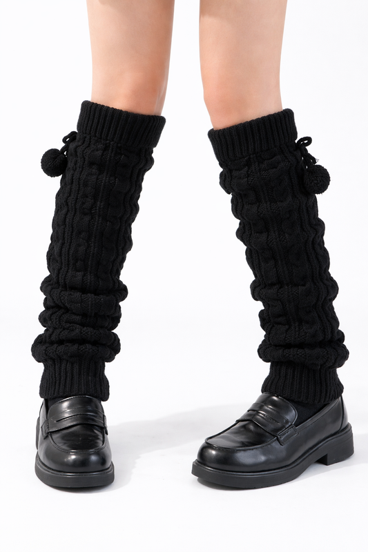 Pom Pom Cable Knit Leg Warmers